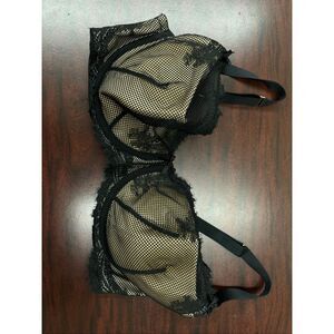 Cacique Black Mesh Lightly Lined French Balconette Bra Size 40DDD